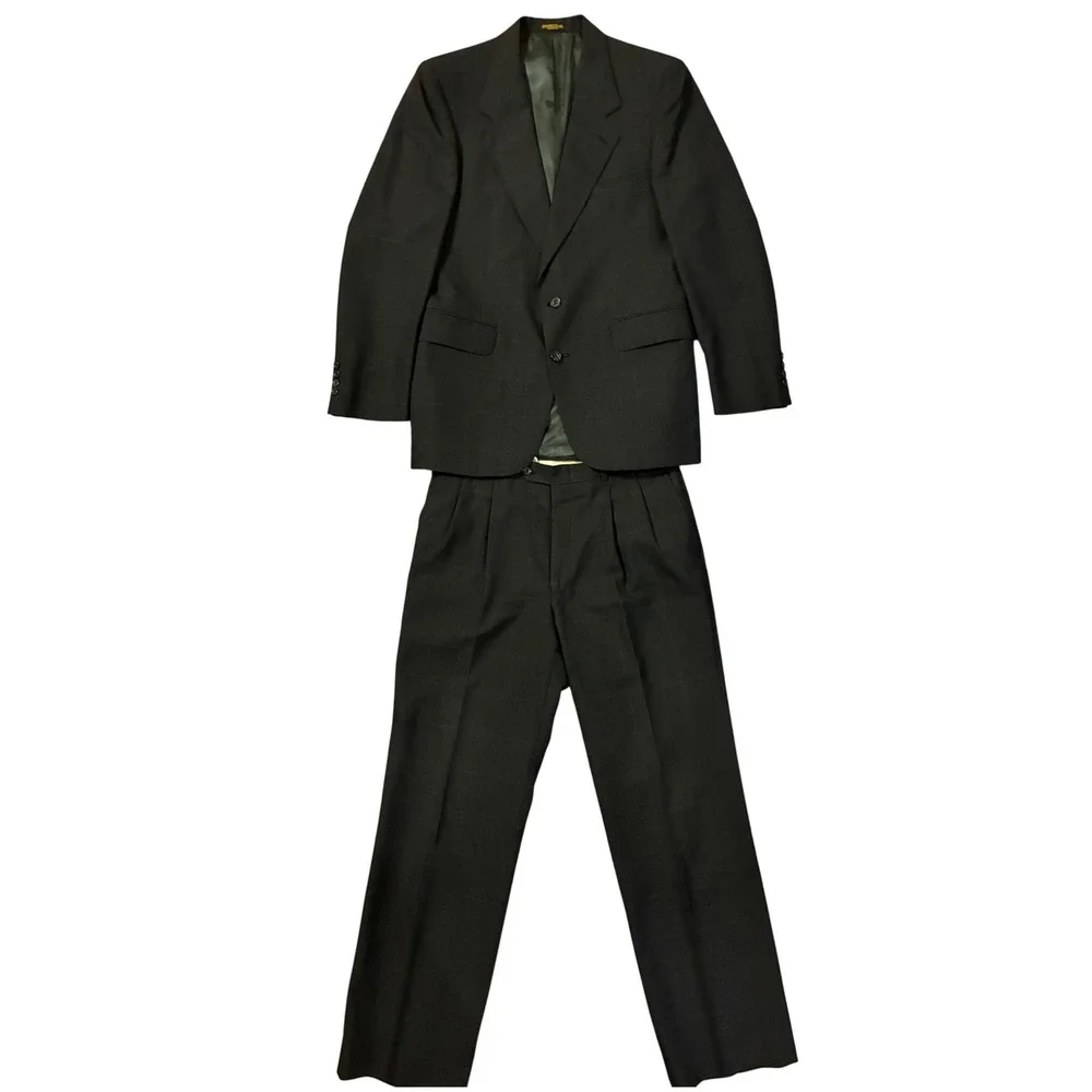 Evan-Picone Mens Vintage Suit 42R Grey Plaid 2‎ Piece Blazer Pleated Pants USA